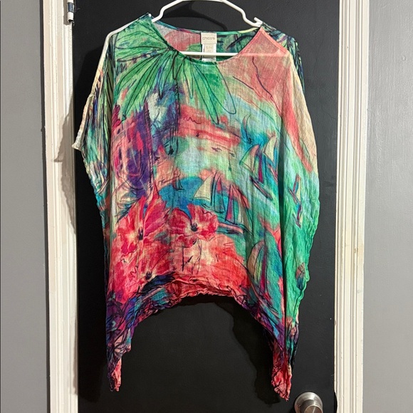 Chico's Tops - Chico’s Linen Watercolor Poncho Size: S/M